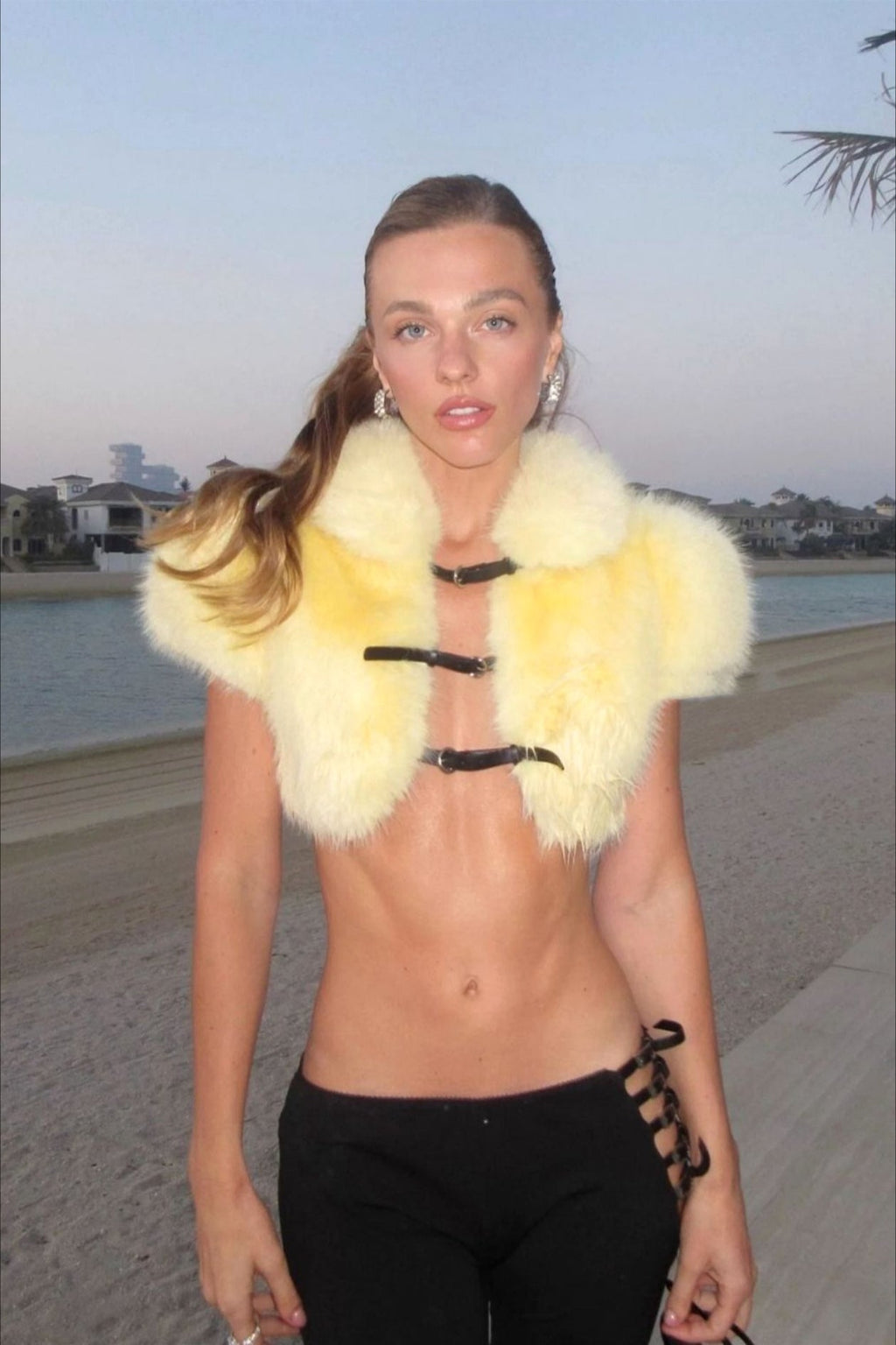 Cape Design Drawstring Solid Plush Coat
