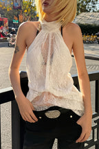 Elegant Irregular Sheer Lace Alter Top