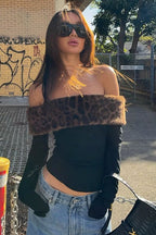 Asymmetric Fuzzy Off Shoulder Long Sleeve Tee