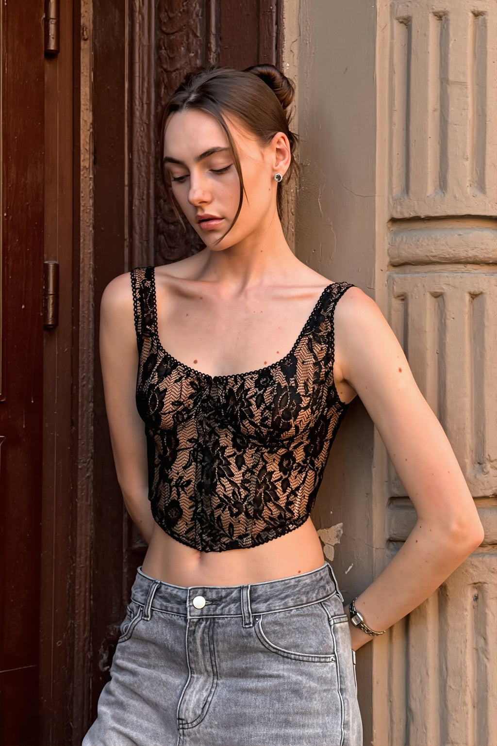 Sheer Lace Trim Cami Top