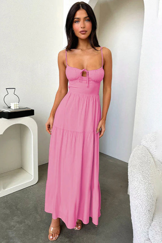 Backless Cami A-Line Dress With Waist Tie Party