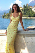 Floral Print Suspender Dress Long Fishtail Maxi