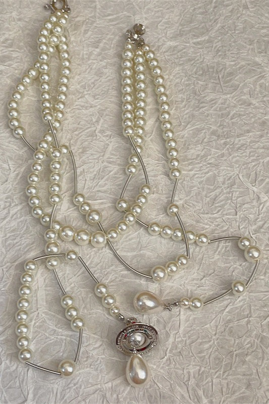 Broken Pearl Three Layer Tassel Saturn Necklace