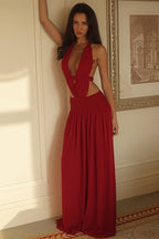 Lace Trim Halter Neck Open Back A Line Maxi Dress