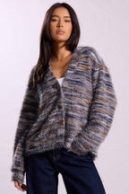 Retro Deep V-Neck Maillard Plush Long-Sleeve Knit Cardigan