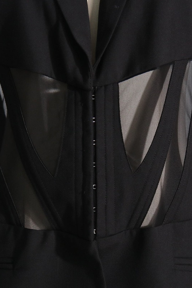 Stylish V-Neck Sheer Mesh Blazer
