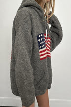 Flag Graphic Knit Zippered Hoodie