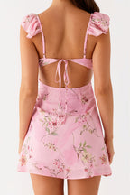 Backless Ruffled Floral Mini Dress