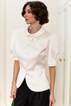 Tie Waist Puff Sleeve Slim Blouse