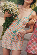 Retro Sweet Plaid Two Piece Swim Set