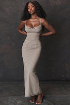 Cami V-Neck Solid Color Bodycon Maxi Dress