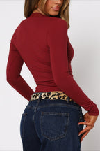 Solid V Neck Lace Slim Blouse