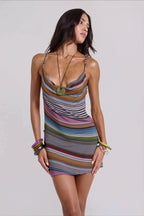 Color Block Stripe Cami Backless Mini Dress