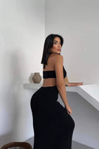 Sheer Halter Backless Maxi Dress