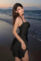Solid Halter Bandeau Waist Cinched Mini Dress