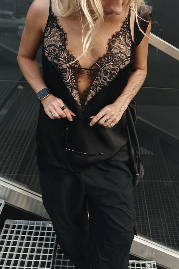 Lace Patchwork Deep V Neck Cami Top