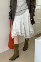 Elegant Asymmetrical Lace Panel Midi Skirt
