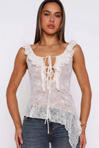 White Lace Tie Backless Tank Top