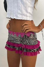 Ruched Lace Color Block Leopard Skirt