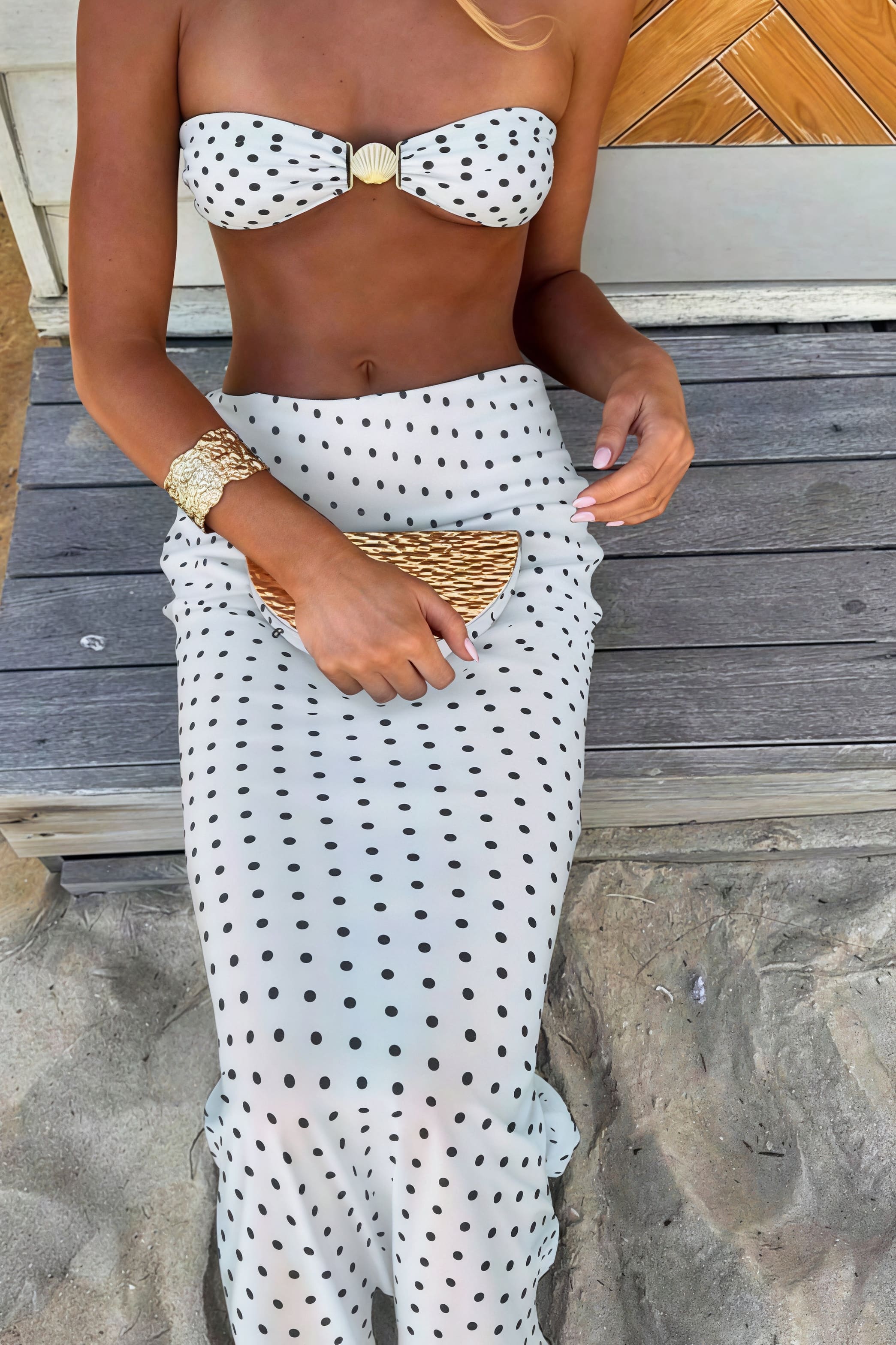 Polka Dot Mesh Skirt Three Piece Swim Set