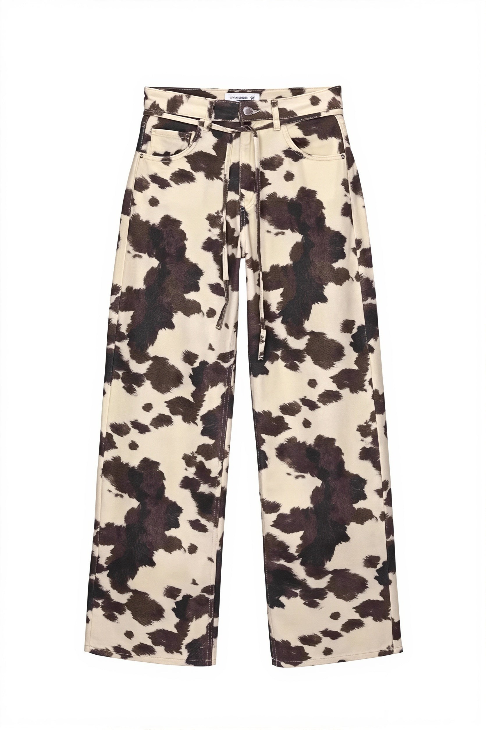 Retro Cow Print Washed Straight Jeans