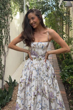 Rayon Printed Strap Pleated Maxi Dress