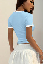 Sweet Round Neck Printed Cropped T-Shirt