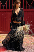Lace Chiffon Open Front Wrap Maxi Dress
