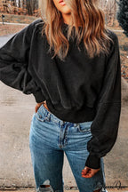 Acid Back Wash Open V-Shape In Sweatshirt Black