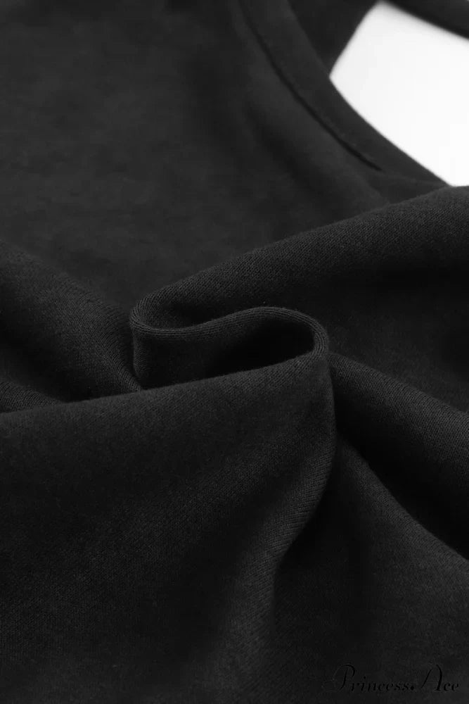 Acid Back Wash Open V-Shape In Sweatshirt Black