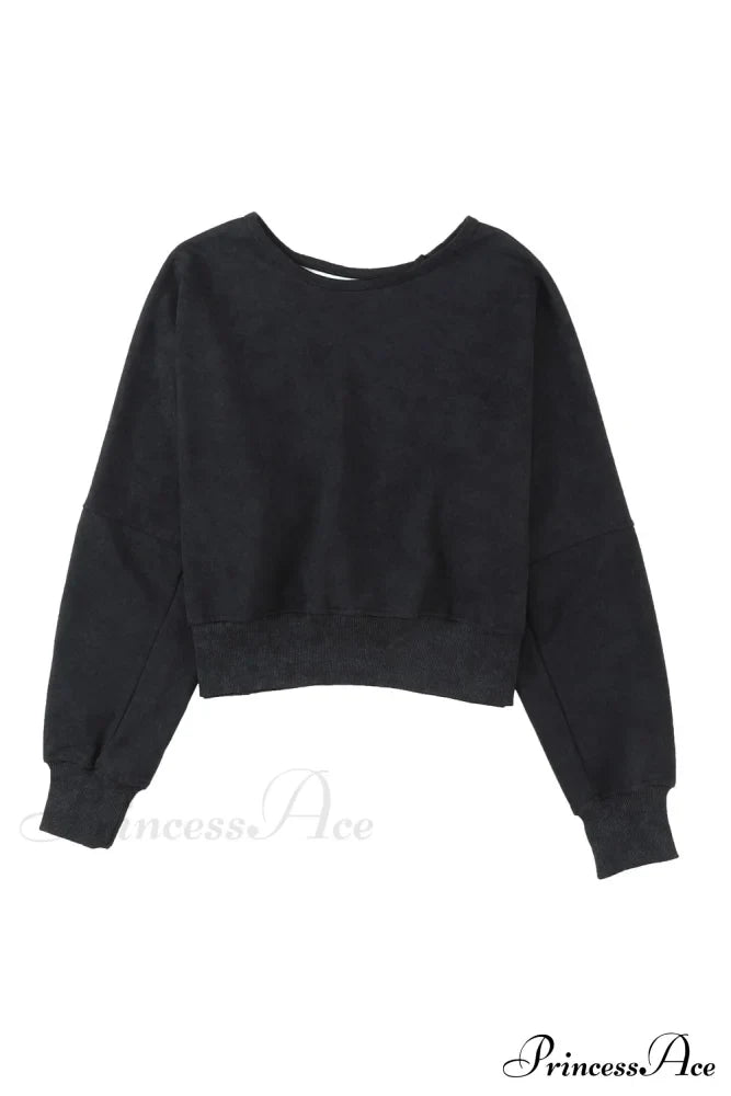 Acid Back Wash Open V-Shape In Sweatshirt Black