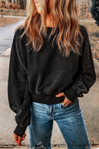 Acid Back Wash Open V-Shape In Sweatshirt Black