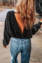 Acid Back Wash Open V-Shape In Sweatshirt Black