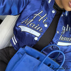 Active Letter Print Cropped Varsity Classic Bomber Jacket - Emerald Green