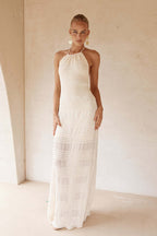 Solid Chiffon Ruched Waist Tie Maxi Dress