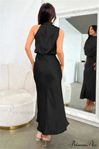 Addison Stretch Satin Charming Long Sleeve Midi Dress