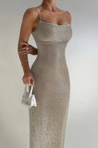 Sequin Sparkling Cami Dress With Slit Party