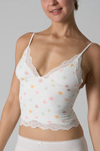 Lace Trim Floral V Neck Cami Top