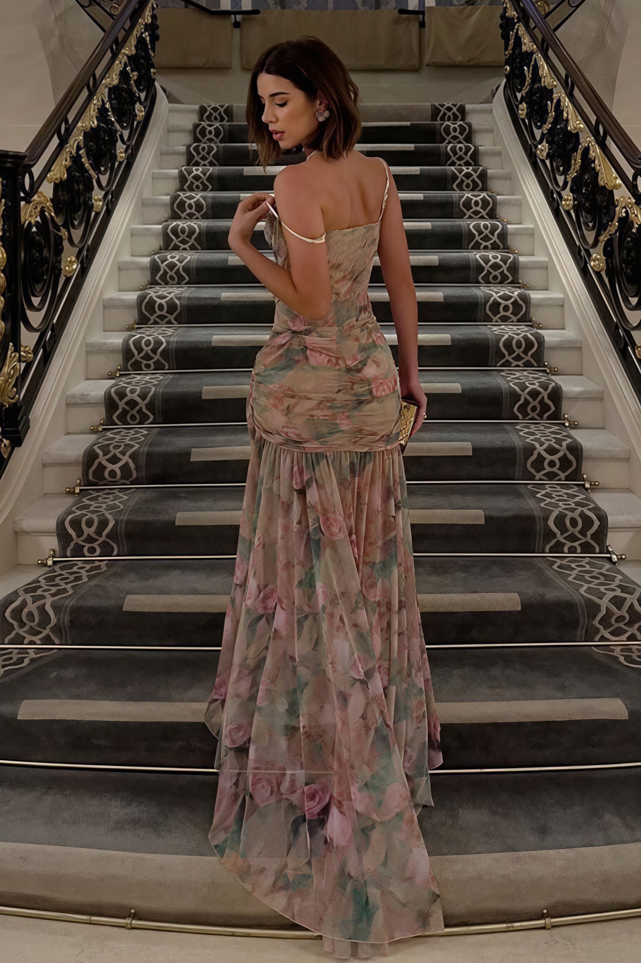 Print A Line Cami Slit Maxi Dress