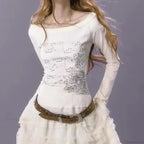 Aesthetic Slim Fit All Match Grunge Lace Patch Knit Top