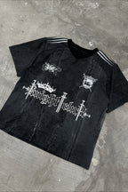 Dark Trend Black White Print Short Sleeve T-Shirt