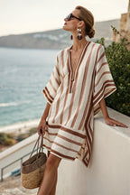 Boho V Neck Loose Print Midi Dress