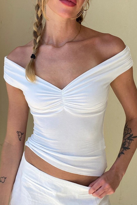 Off Shoulder Ruched T-Shirt