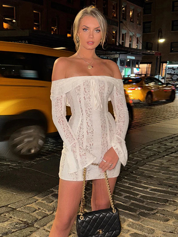 Lace Off-Shoulder Bodycon Mini Party Dress