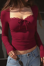 Lace Patchwork Slim Fit Long Sleeve Tee