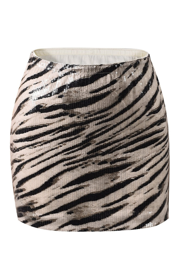 Sequin Zebra Print Skirt