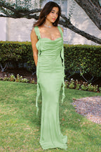 Lace Cami Backless Ruffle Hem With Sash Maxi Dress