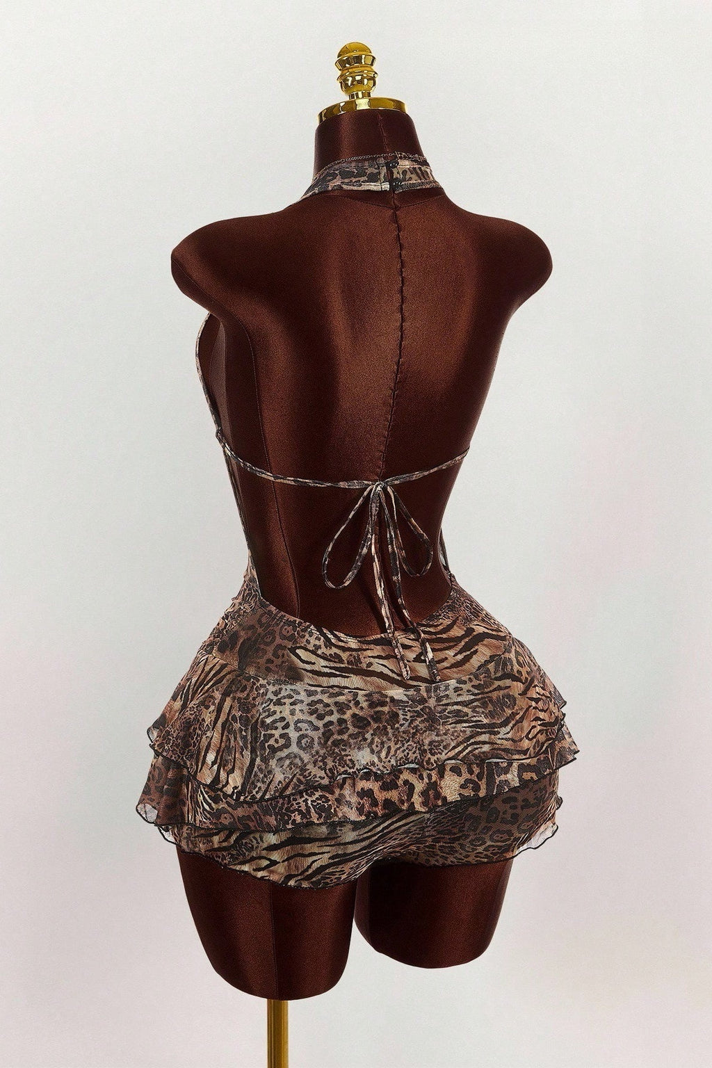 Leopard Print Halter Tie Tiered Mini Dress