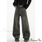 American Blue Jeans Waist Vintage High Streetwear Dark Leg Women - Denim Wide Trouser