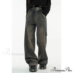 American Blue Jeans Waist Vintage High Streetwear Dark Leg Women - Denim Wide Trouser